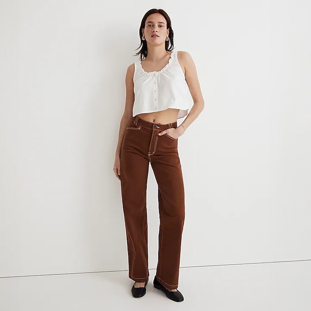 NWT - Madewell - Petite Emmett 2.0 Wide-Leg Pants: Garment-Dyed - Clifftop Brown